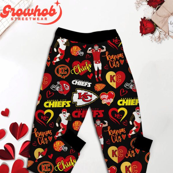 Kansas City Chiefs I Love Valentine Black Fleece Pajamas Set Long Sleeve