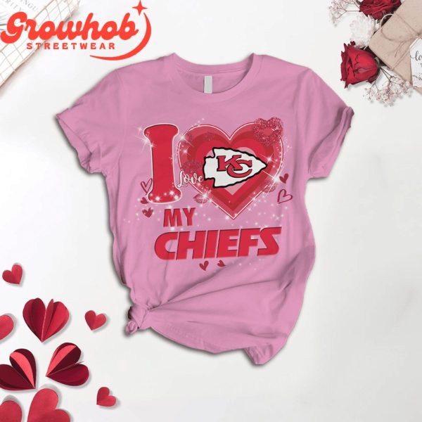 Kansas City Chiefs I Love Valentine Pink Fleece Pajamas Set