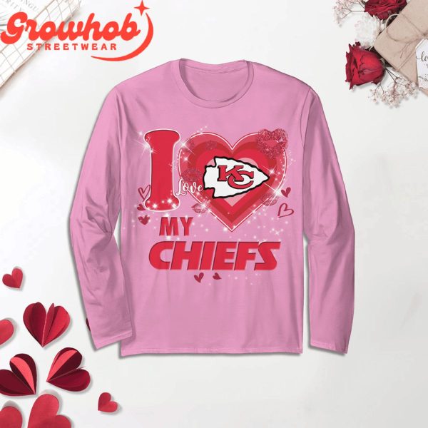 Kansas City Chiefs I Love Valentine Pink Fleece Pajamas Set Long Sleeve