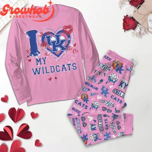 Kentucky Wildcats I Love Valentine Pink Fleece Pajamas Set Long Sleeve