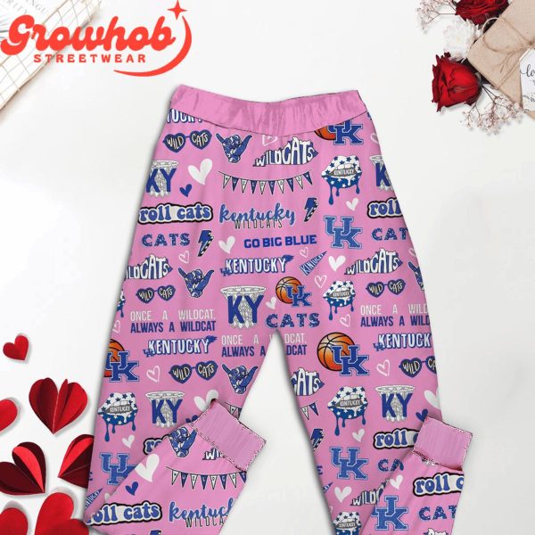 Kentucky Wildcats I Love Valentine Pink Fleece Pajamas Set Long Sleeve