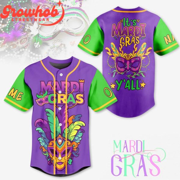 Mardi Gras Y’All Festival Time Personalized Baseball Jersey