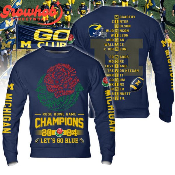 Michigan Wolverines 2024 Rose Bowl Champions Navy Hoodie Shirts