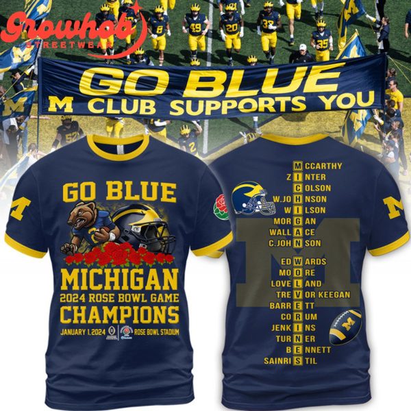 Michigan Wolverines 2024 Rose Champions Navy Hoodie Shirts