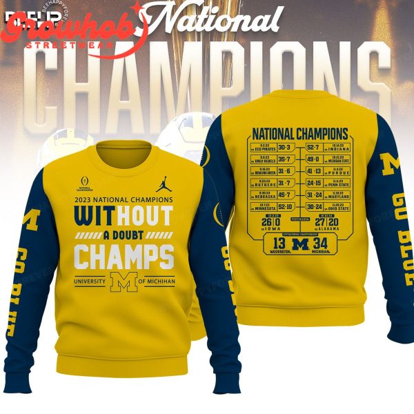 Michigan Wolverines Champions Without A Doubt 2023 Yellow Hoodie Shirts