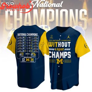 Michigan Wolverines Champs Without A Doubt 2023 Navy Baseball Jersey