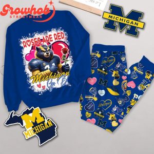 Michigan Wolverines Go Blue Valentine Fleece Pajamas Set Long Sleeve