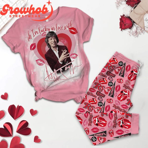 Mick Jagger Lucky In Love Valentine Fleece Pajamas Set