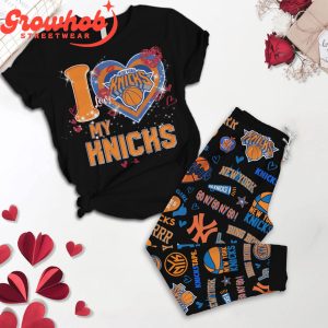 New York Knicks I Love Valentine Black Fleece Pajamas Set