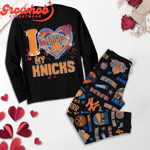 New York Knicks I Love Valentine Black Fleece Pajamas Set Long Sleeve