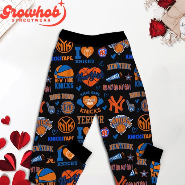 New York Knicks I Love Valentine Black Fleece Pajamas Set Long Sleeve