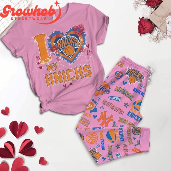 New York Knicks I Love Valentine Pink Fleece Pajamas Set
