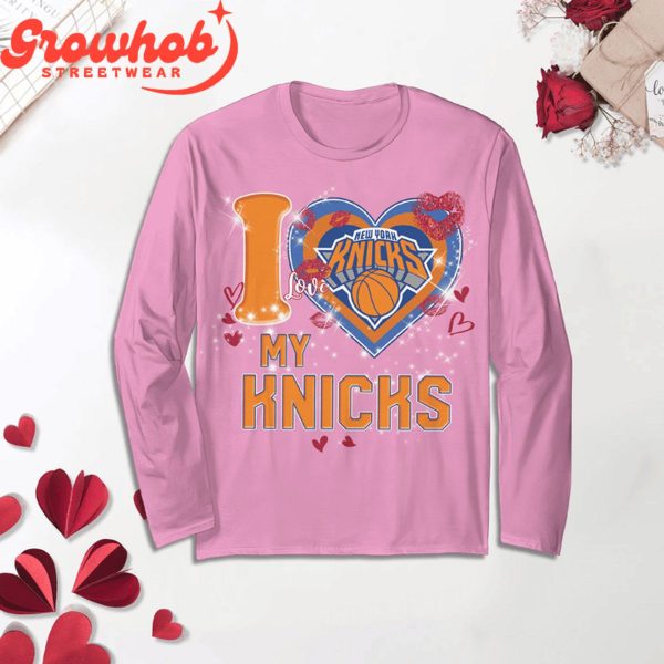 New York Knicks I Love Valentine Pink Fleece Pajamas Set Long Sleeve