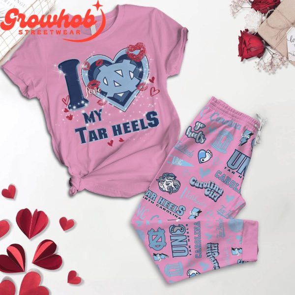 North Carolina Tar Heels I Love Valentine Pink Fleece Pajamas Set