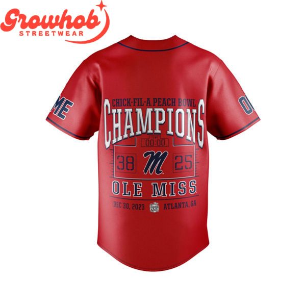 Ole Miss Rebels Chick-Fil-A Peach Bowl Champions Personalized Baseball Jersey Red
