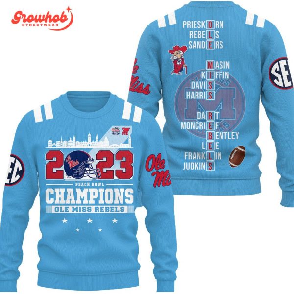 Ole Miss Rebels Peach Bowl Champions 2023 Blue Hoodie Shirts