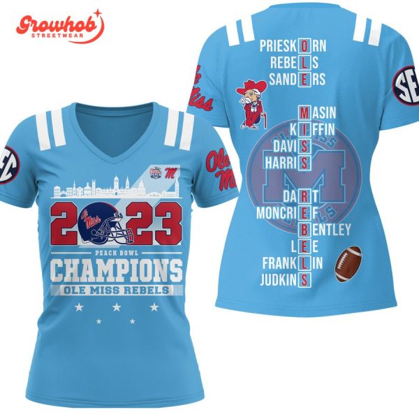 Ole Miss Rebels Peach Bowl Champions 2023 Blue Hoodie Shirts