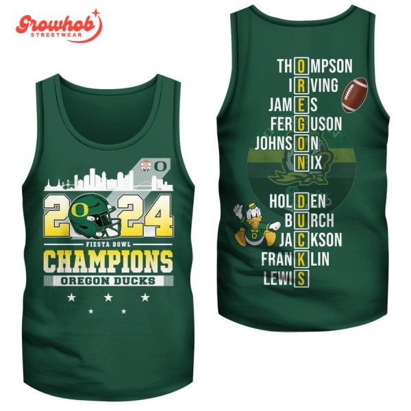 Oregon Ducks 2024 Fiesta Bowl Champions Green Hoodie Shirts