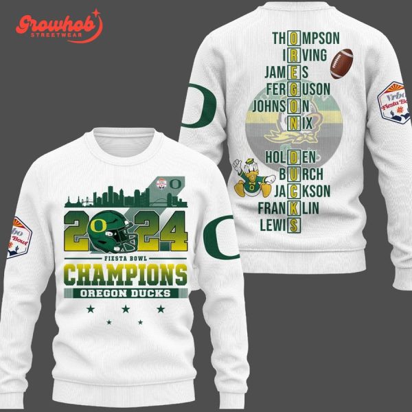 Oregon Ducks 2024 Fiesta Bowl Champions Hoodie Shirts White Version
