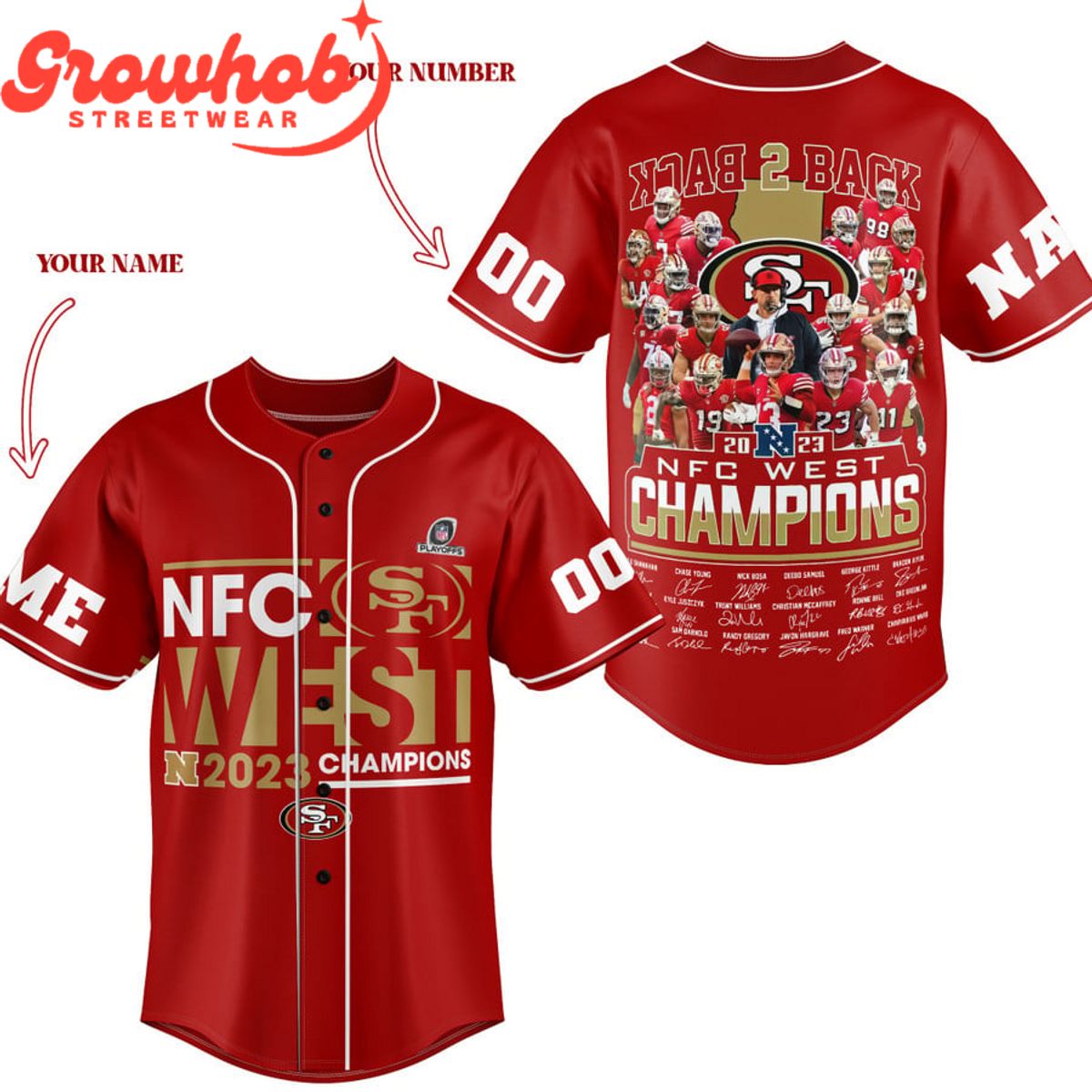 San Francisco 49ers 2023 NFC West Champions Personalized Baseball Jersey