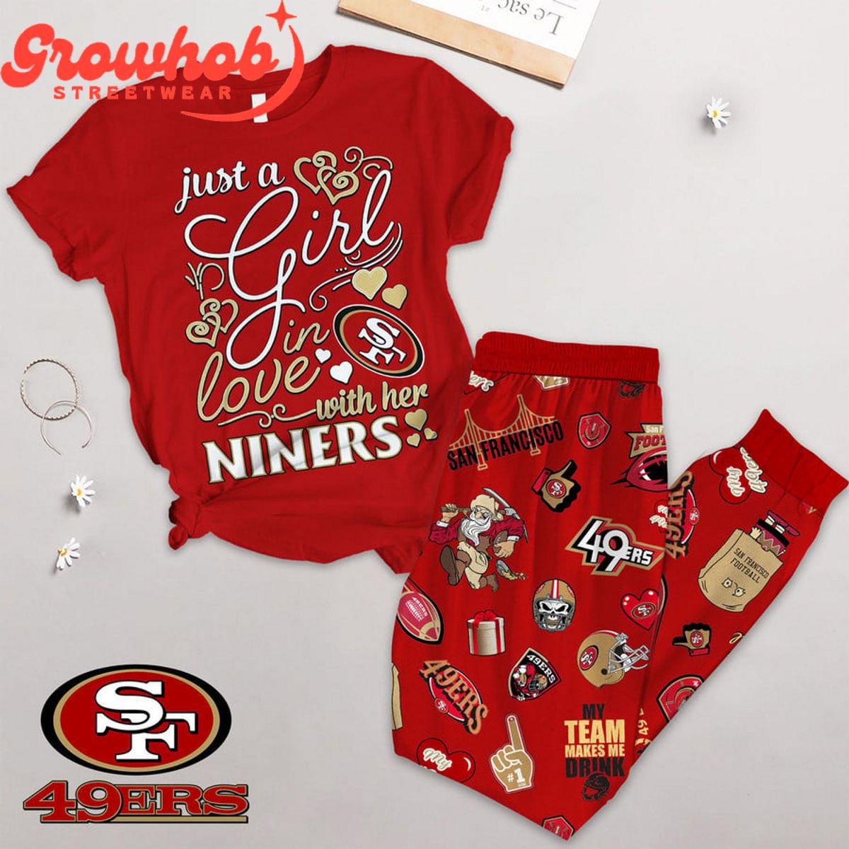 San Francisco 49ers Girl In Love Valentine Fleece Pajamas Set