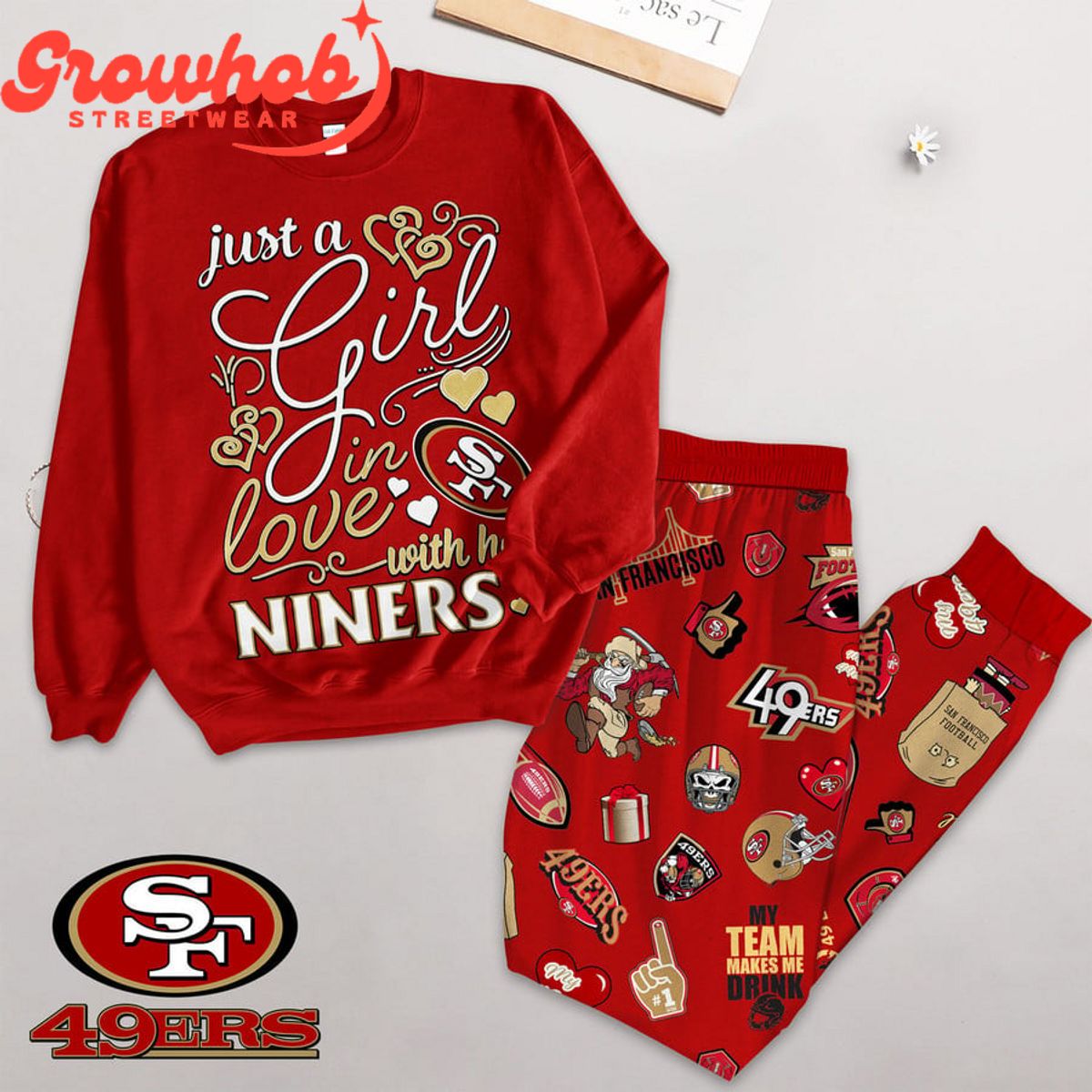 San Francisco 49ers Girl In Love Valentine Fleece Pajamas Set Long Sleeve
