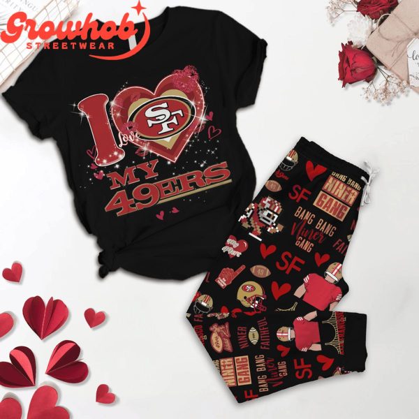 San Francisco 49ers I Love Valentine Black Fleece Pajamas Set