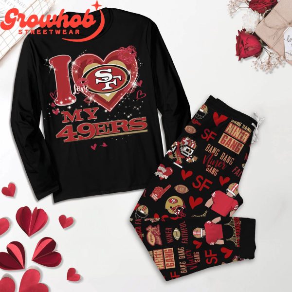 San Francisco 49ers I Love Valentine Black Fleece Pajamas Set Long Sleeve