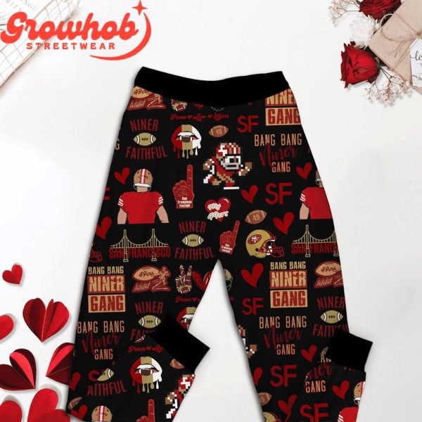 San Francisco 49ers I Love Valentine Black Fleece Pajamas Set Long Sleeve