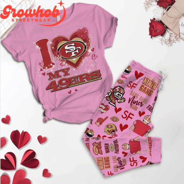 San Francisco 49ers I Love Valentine Pink Fleece Pajamas Set