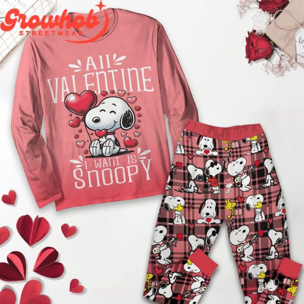 Snoopy Is Valentine I Want Fleece Pajamas Set Long Sleeve