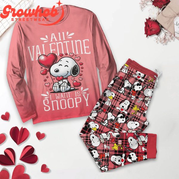Snoopy Is Valentine I Want Fleece Pajamas Set Long Sleeve