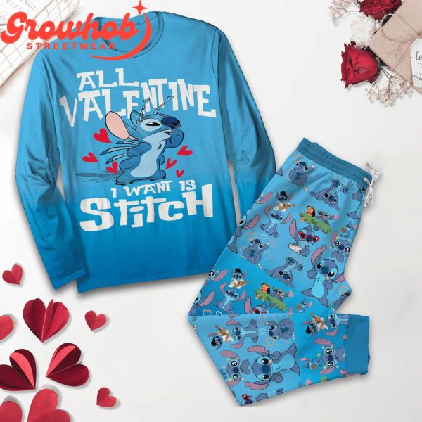 Stitch Valentine All I Want Fleece Pajamas Set Long Sleeve