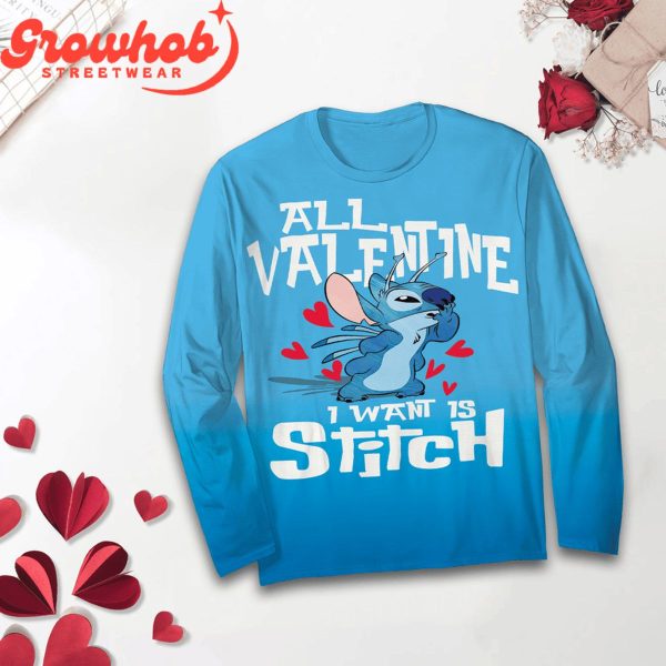 Stitch Valentine All I Want Fleece Pajamas Set Long Sleeve