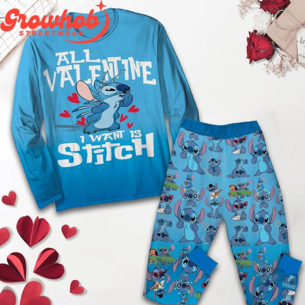 Stitch Valentine All I Want Fleece Pajamas Set Long Sleeve