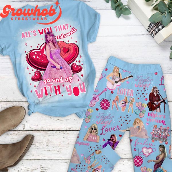 Taylor Swift Valentine With You  Blue Design Fleece Pajamas Set