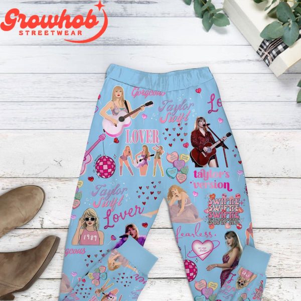 Taylor Swift Valentine With You  Blue Design Fleece Pajamas Set