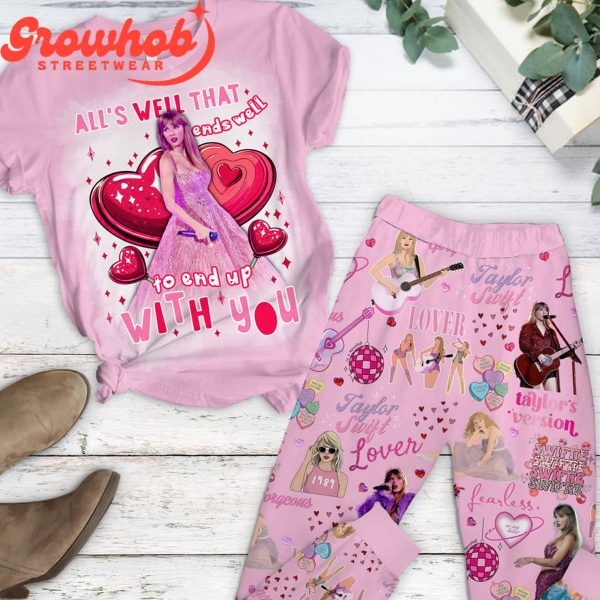 Taylor Swift Valentine With You  Fleece Pajamas Set Pink Design