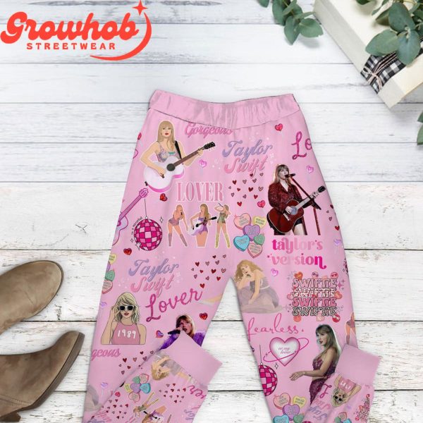 Taylor Swift Valentine With You  Fleece Pajamas Set Pink Design