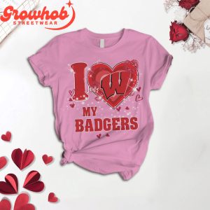 Wisconsin Badgers I Love Valentine Pink Fleece Pajamas Set
