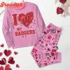 Wisconsin Badgers I Love Valentine Black Fleece Pajamas Set Long Sleeve