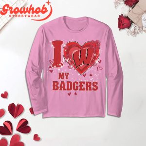 Wisconsin Badgers I Love Valentine Pink Fleece Pajamas Set Long Sleeve