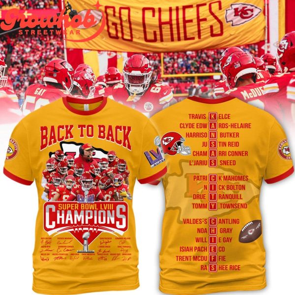 2023 Kansas City Chiefs Super Bowl Champions LVIII Signature Yellow Design Hoodie Shirts