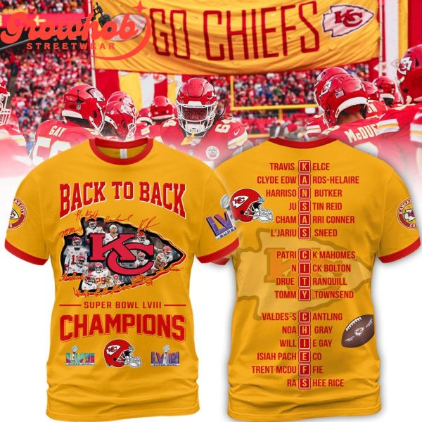 2023 Kansas City Chiefs Super Bowl Champions LVIII Yellow Design Hoodie Shirts