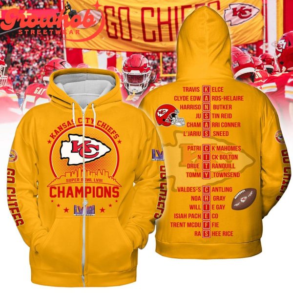 2023 Kansas City Chiefs Super Bowl Champs LVIII Yellow Design Hoodie Shirts