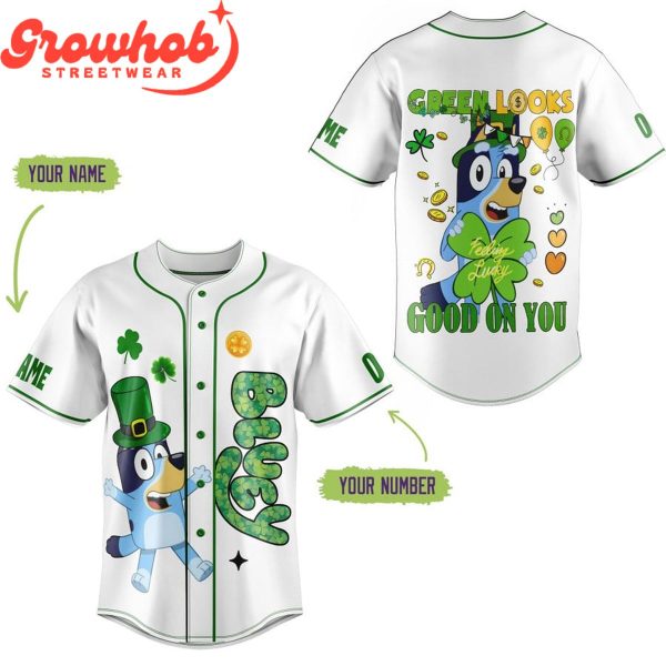 Bluey Friend Happy St. Patrick’s Day Personalized Baseball Jersey