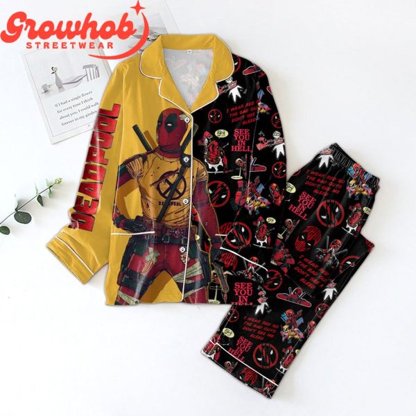 Deadpool Fans Bad Guy Wear Red Polyester Pajamas Set Yellow Version