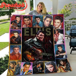 Elvis Presley With His Guitar Fleece Blanket Quilt