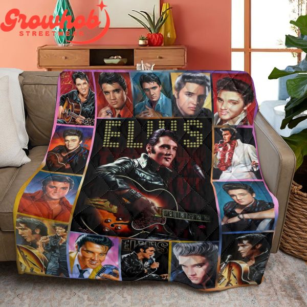 Elvis Presley With His Guitar Fleece Blanket Quilt