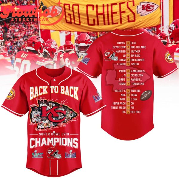 Kansas City Chiefs Back2Back Super Bowl Champions 2024 Baseball Jersey Red